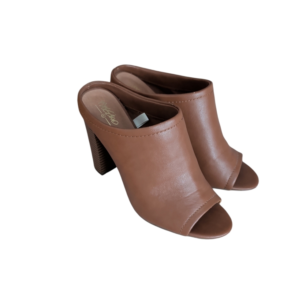 Mossimo Faux Leather Open Toe Chunky Heel Mules 9 Brown Block Heel